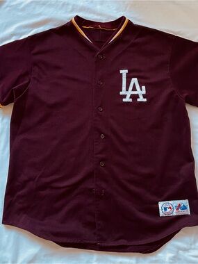 Majestic MESH Los Angeles Dodger (USC) Baseball Jersey in Maroon with White Logo